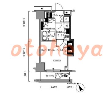 防音室のある楽器可 賃貸物件 1 K 9.8万円の図面１