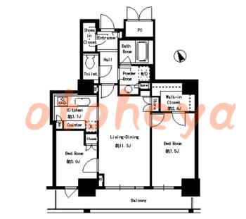 楽器可の賃貸物件 2 LDK 33万円の図面１