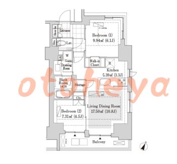 楽器可の賃貸物件 2 LDK 26.8万円の図面１