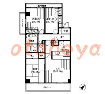 防音室のある楽器可 賃貸物件 3 LDK 16.4万円の図面１