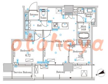 楽器可の賃貸物件 2 LDK 28.2万円の図面１