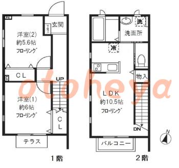 防音室のある楽器可 賃貸物件 2 LDK 15.7万円の図面１