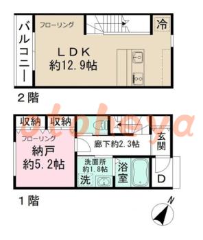 楽器可の賃貸物件 1 LDK 15.3万円の図面１