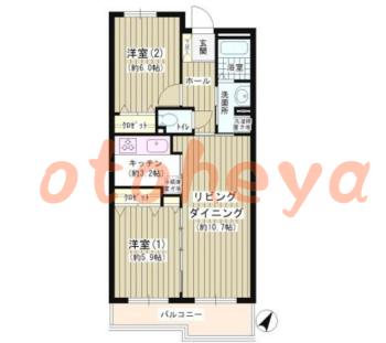 楽器可の賃貸物件 2 LDK 19.7万円の図面１
