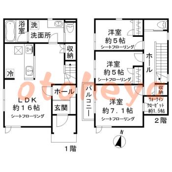 楽器可の賃貸物件 3 LDK 16.5万円の図面１