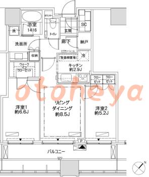 防音室のある楽器可 賃貸物件 2 LDK 29.5万円の図面１