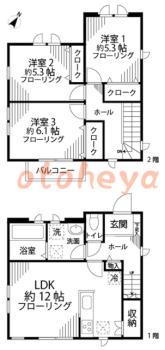 防音室のある楽器可 賃貸物件 3 LDK 17万円の図面１