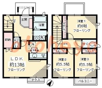 防音室のある楽器可 賃貸物件 3 LDK 12万円の図面１