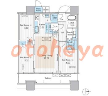 楽器可の賃貸物件 3 LDK 39.6万円の図面１