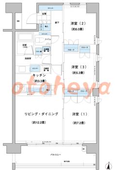 楽器可の賃貸物件 3 LDK 28万円の図面１