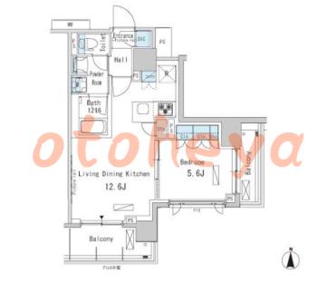 楽器可の賃貸物件 1 LDK 18.7万円の図面１