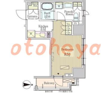 楽器可の賃貸物件 1 K 13.5万円の図面１