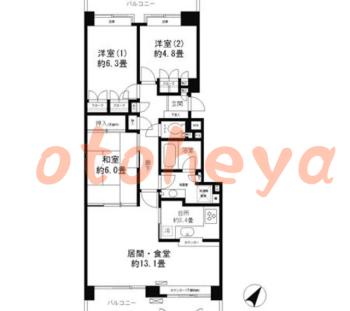 楽器可の賃貸物件 3 LDK 16.2万円の図面１