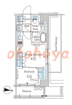 楽器可の賃貸物件 1 DK 13.5万円の図面１