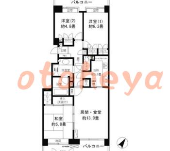 楽器可の賃貸物件 3 LDK 15.9万円の図面１