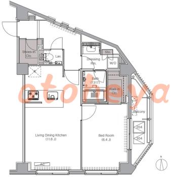 楽器可の賃貸物件 1 LDK 16.2万円の図面１