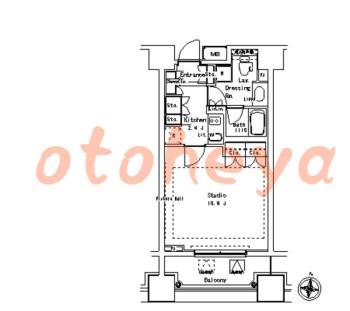 楽器可の賃貸物件 1 K 15.9万円の図面１