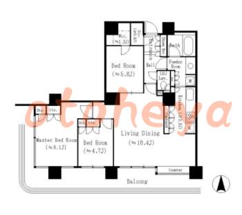 楽器可の賃貸物件 3 LDK 36万円の図面１