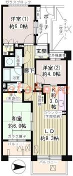 防音室のある楽器可 賃貸物件 3 LDK 18.7万円の図面１