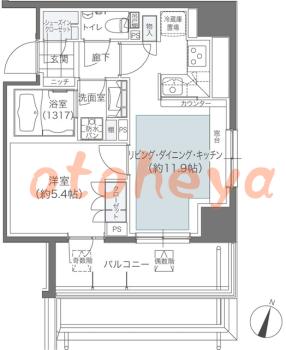 防音室のある楽器可 賃貸物件 1 LDK 17.5万円の図面１