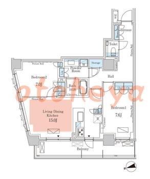 楽器可の賃貸物件 2 LDK 66万円の図面１