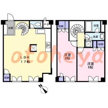 楽器可の賃貸物件 2 LDK 23万円の図面１