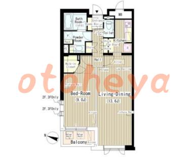 グランドピアノ可の賃貸物件 1 LDK 25万円の図面１