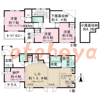 楽器可の賃貸物件 3 SLDK 26.3万円の図面１