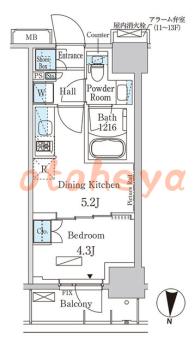 楽器可の賃貸物件 1 DK 13.6万円の図面１