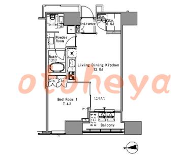 楽器可の賃貸物件 1 LDK 25.9万円の図面１