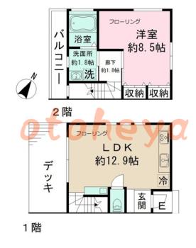 楽器可の賃貸物件 1 LDK 15.5万円の図面１