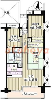 楽器可の賃貸物件 3 LDK 17.8万円の図面１