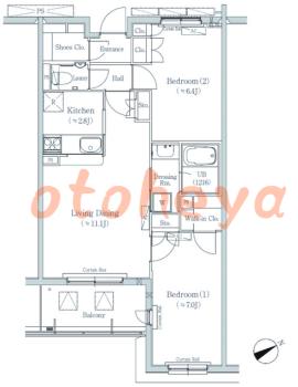 楽器可の賃貸物件 2 LDK 25.3万円の図面１