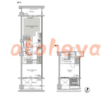 楽器可の賃貸物件 2 LDK 21万円の図面１