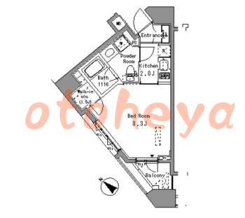 楽器可の賃貸物件 1 K 10.2万円の図面１