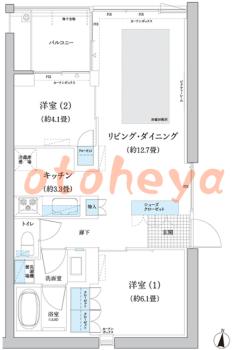 防音室のある楽器可 賃貸物件 2 LDK 21.6万円の図面１