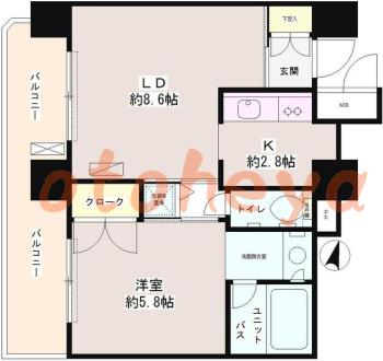 楽器可の賃貸物件 1 LDK 11万円の図面１