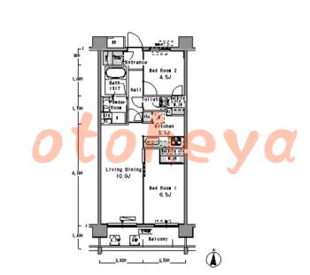 防音室のある楽器可 賃貸物件 2 LDK 21.4万円の図面１