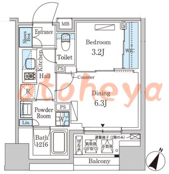楽器可の賃貸物件 1 DK 19.2万円の図面１