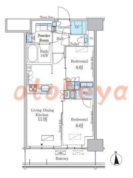 楽器可の賃貸物件 2 LDK 30.6万円の図面１