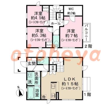グランドピアノ可の賃貸物件 3 LDK 24.5万円の図面１