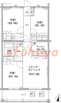 防音室のある楽器可 賃貸物件 3 LDK 22.9万円の図面１