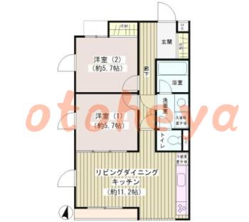 防音室のある楽器可 賃貸物件 2 LDK 17万円の図面１
