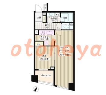 楽器可の賃貸物件 1 LDK 21.5万円の図面１