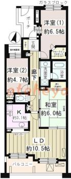 グランドピアノ可の賃貸物件 3 LDK 22.5万円の図面１