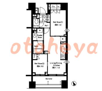 楽器可の賃貸物件 2 LDK 22.7万円の図面１