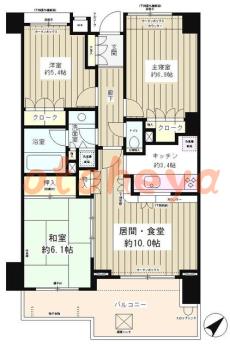 防音室のある楽器可 賃貸物件 3 LDK 21.5万円の図面１