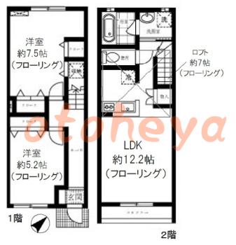 防音室のある楽器可 賃貸物件 2 LDK 15.8万円の図面１