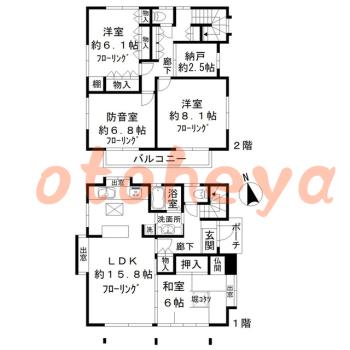 防音室のある楽器可 賃貸物件 3 SLDK 23万円の図面１