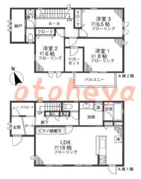 防音室のある楽器可 賃貸物件 3 LDK 26.5万円の図面１
